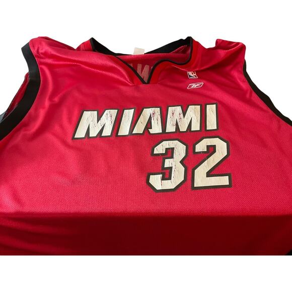 Reebok Miami Heat Mens 2XL Shaquille O'Neal 32 Red Jersey NBA Black Team Apparel - Picture 10 of 12